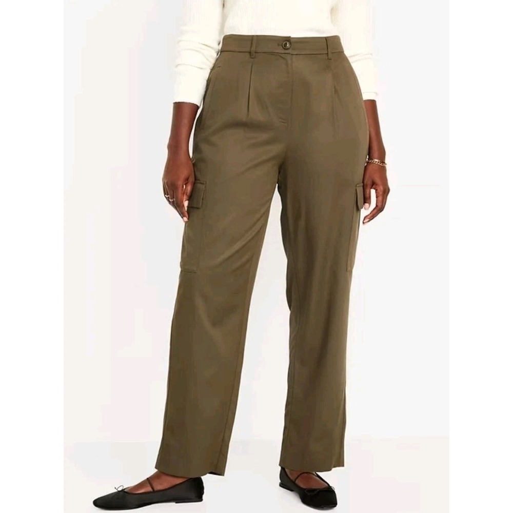 NWT Old Navy Taylor Cargo Pants L Straight Pleated Workwear Office Academia Twee